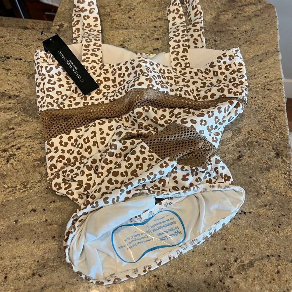 Carmen Marc Valvo Leopard Print One Piece Swimsuit - Brown and White - Picture 3 of 5